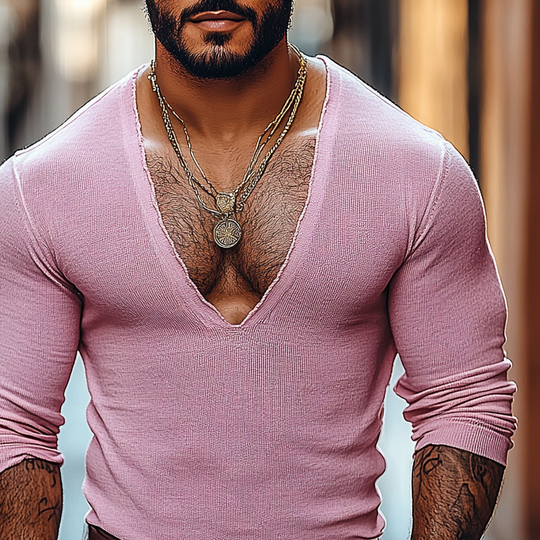 Men's Fashion V Neck Long Sleeve Knit Sweater 9903250407608