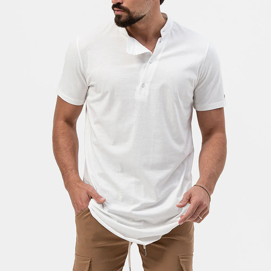 Men's Comfort Stretch Cotton Blend Stand Collar Short Sleeve Shirt 9918990680248