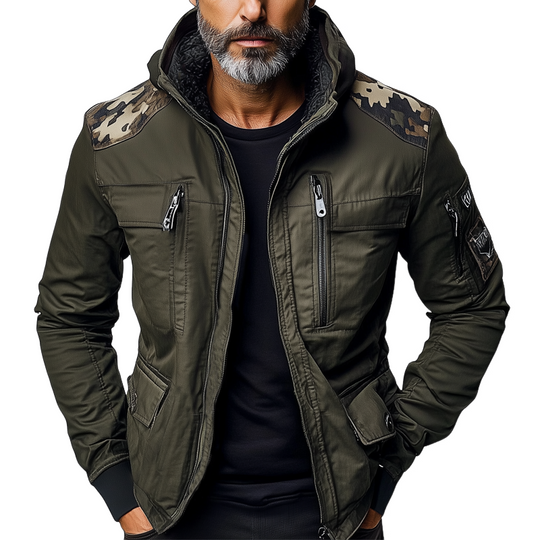 Men's Camouflage Contrast Multi-pocket Hooded Jacket DTT25080413