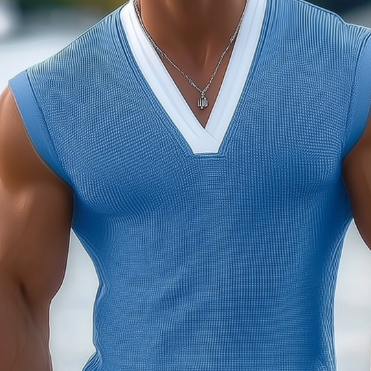 Men's Knitted Contrast Color V-Neck Sleeveless Tank Top DTT25071405