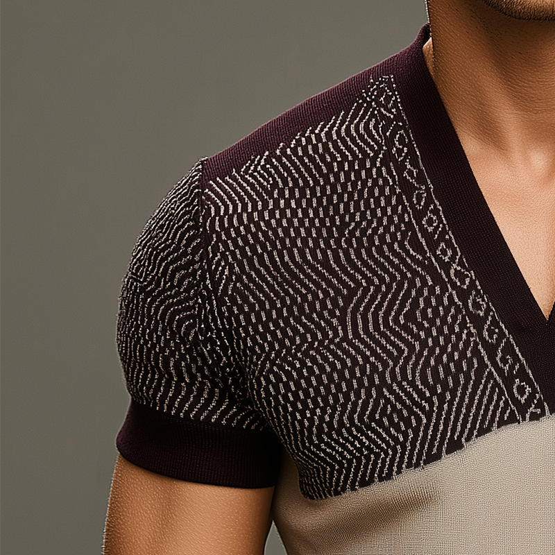 Men's Fashion Knitted Jacquard Short Sleeve T-Shirt DTT25073018