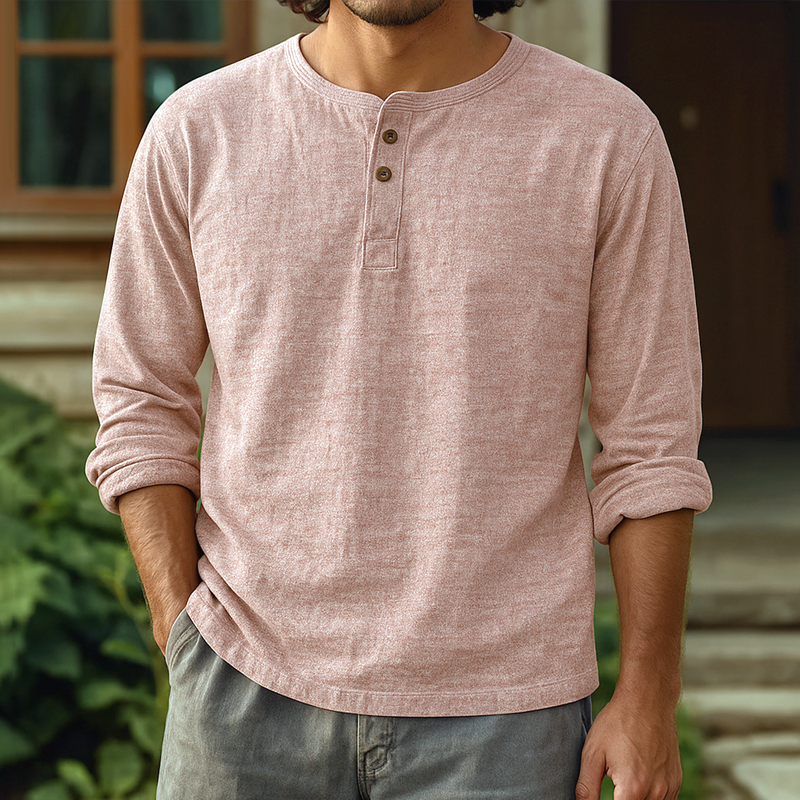 Men's Mixed Color Cotton Henley Collar Long Sleeve T-Shirt DTT25072210