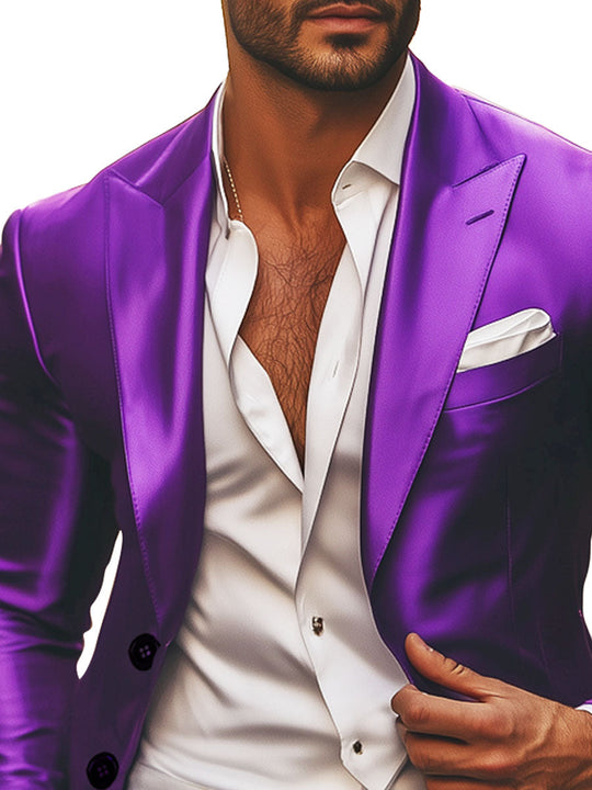 Men's Solid Color Single Breasted Silk Elegant Blazer 9904641736888