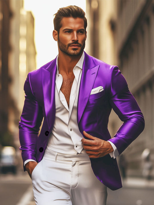 Men's Solid Color Single Breasted Silk Elegant Blazer 9904641736888