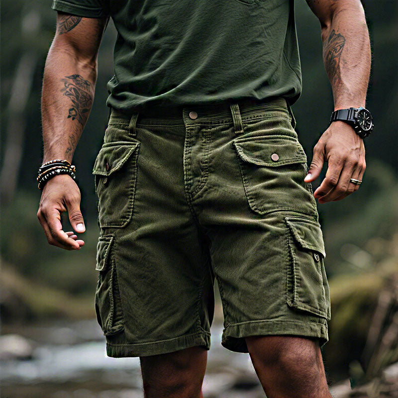 Men's Multi-Pocket Solid Color Corduroy Shorts 9951481757880