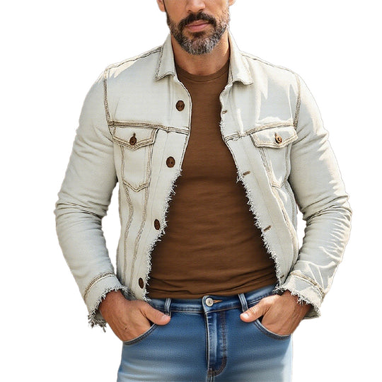 Men's Vintage White Brushed Distressed Denim Jacket Dtt946852024