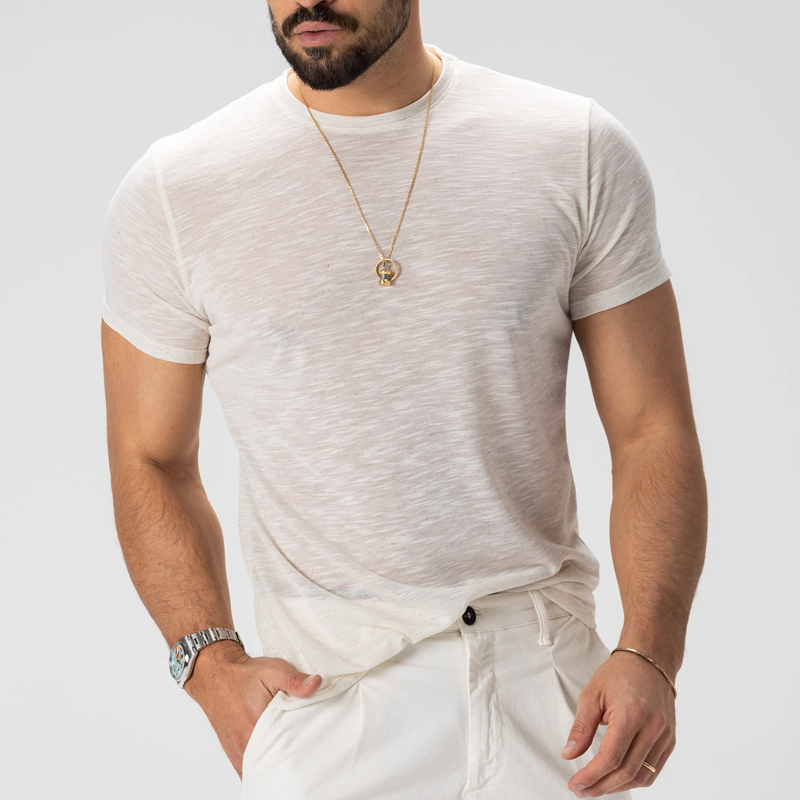 Men's Comfort Stretch Cotton Blend Round Neck Short Sleeve T-shirt 9918990319800