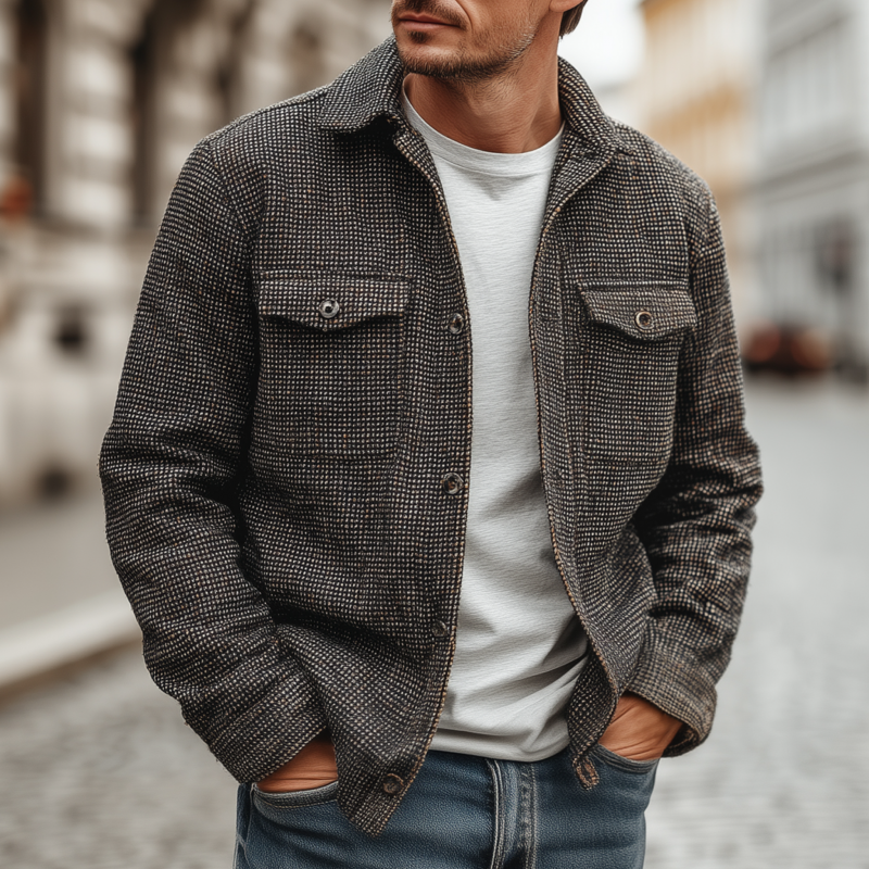 Men's Fashion Plaid Lapel Chest Pocket Single Breasted Slim Fit Western Long Sleeve Shirt Jacket DTT25081505