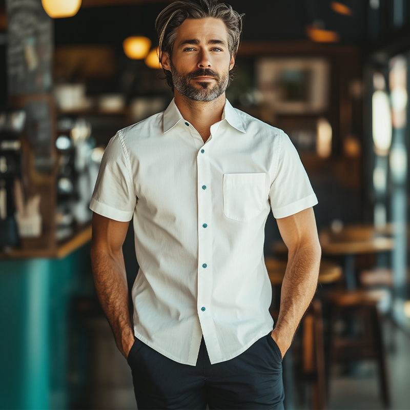 Men's Summer Basic Cotton Short Sleeve Shirt DTT25061808