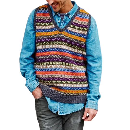 Men's Retro Geometric V-Neck Sleeveless Knit Vest 9891528736952