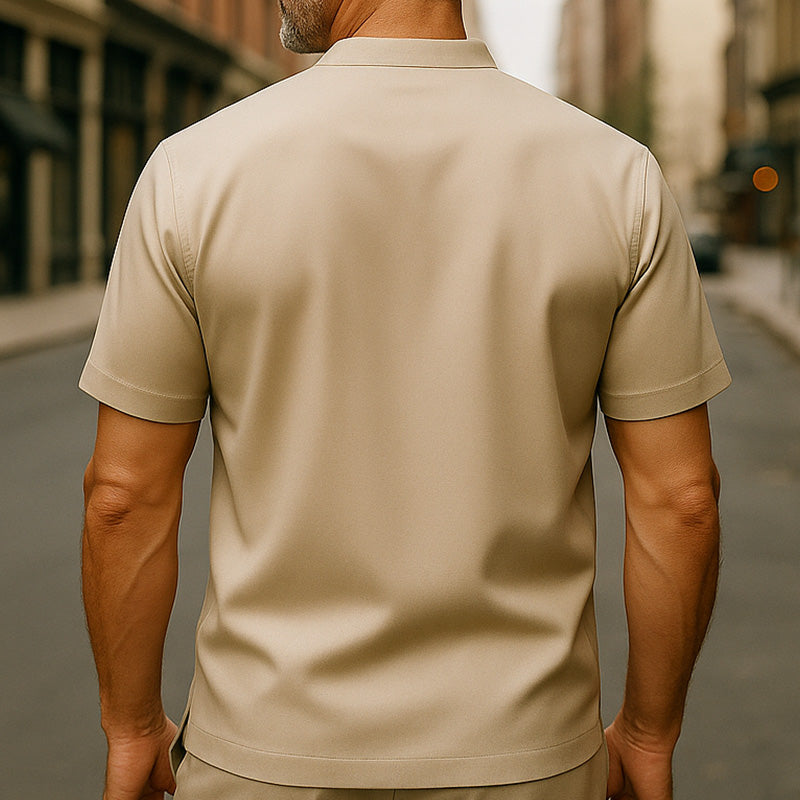 Men's Summer Fashion Simple Satin Embroidery Short Sleeve Shirt DDT25052807