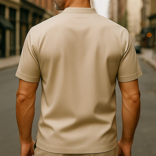 Men's Summer Fashion Simple Satin Embroidery Short Sleeve Shirt DDT25052807