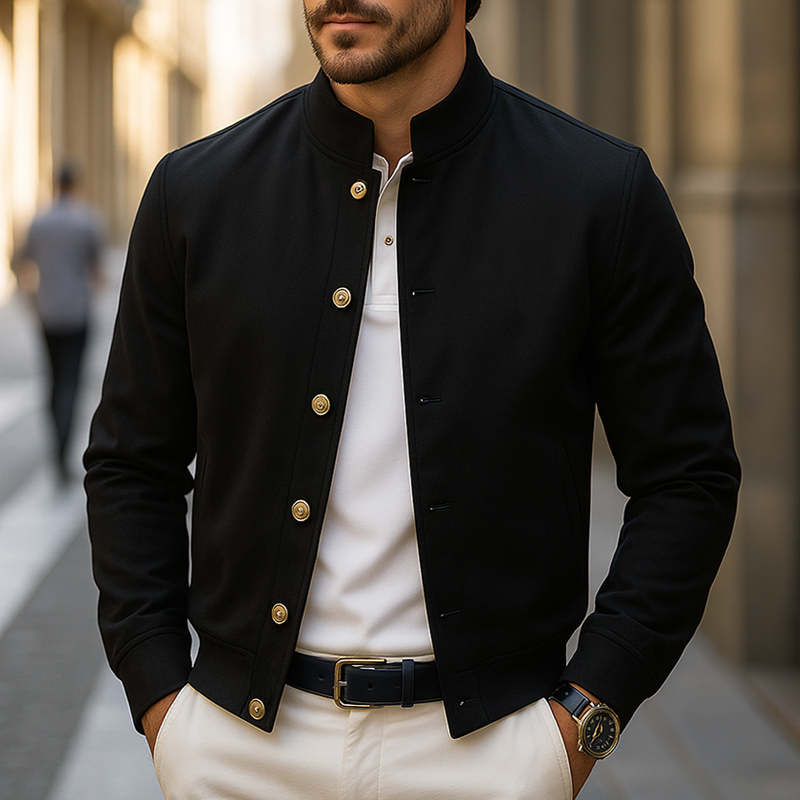 Men's Gold Metal Single Breasted Stand Collar Short Casual Jacket DTT25072218