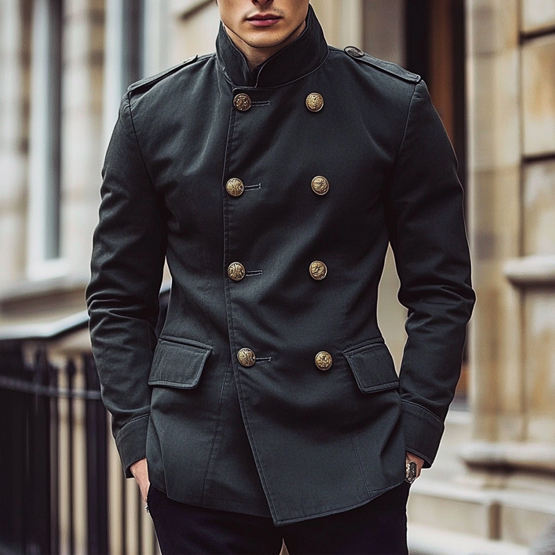Men's Double-breasted Thin Stand Collar Blazer DTT25073012