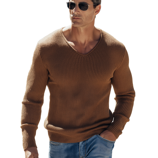 Men's Simple Solid Color Knitted V-Neck Sweater DTT25082808