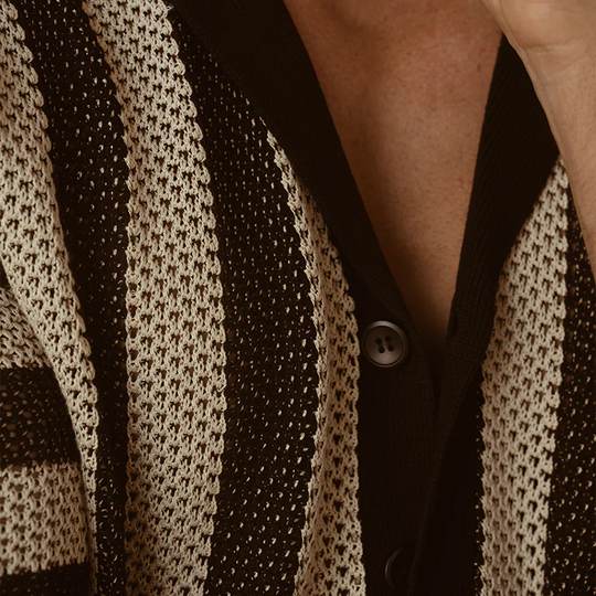 Men's Spring And Summer Fashion Casual Hollow Striped Knitted Short-sleeved Shirt DTT25070803