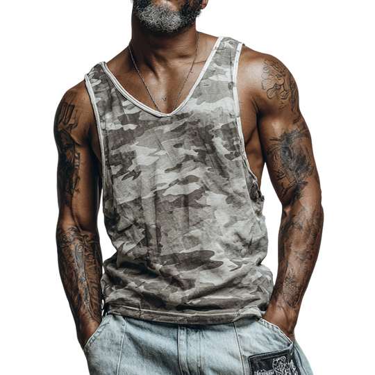 Men's Casual Camouflage Print V-Neck Tank Tops DTT25062310