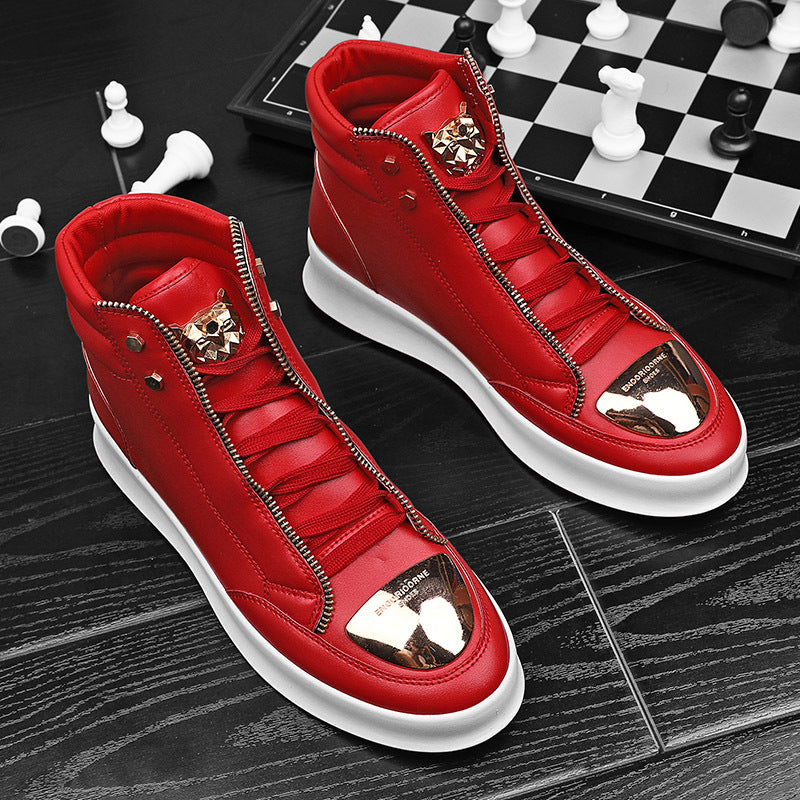 Men's Casual Solid Zipper Metal Decor Lace Up High Top PU Leather Martin Boots 9888555008184