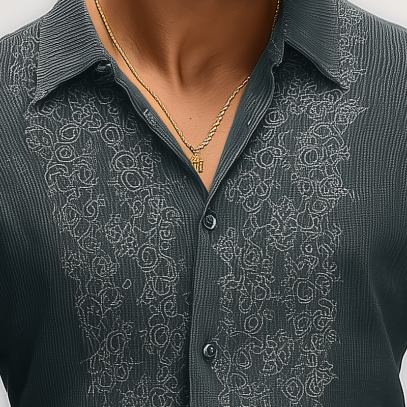 Men's Summer Fashion Embroidery Knitted Striped Short Sleeve Shirt DTT25062005