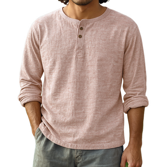 Men's Mixed Color Cotton Henley Collar Long Sleeve T-Shirt DTT25072210