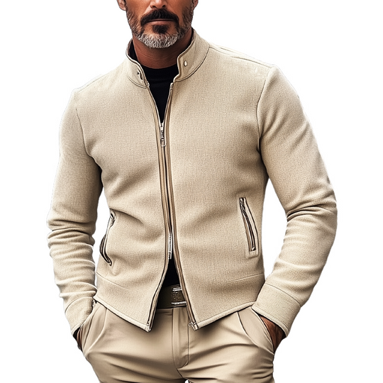 Men's Solid Cotton Blend Double Zip Jacket DTT25080410