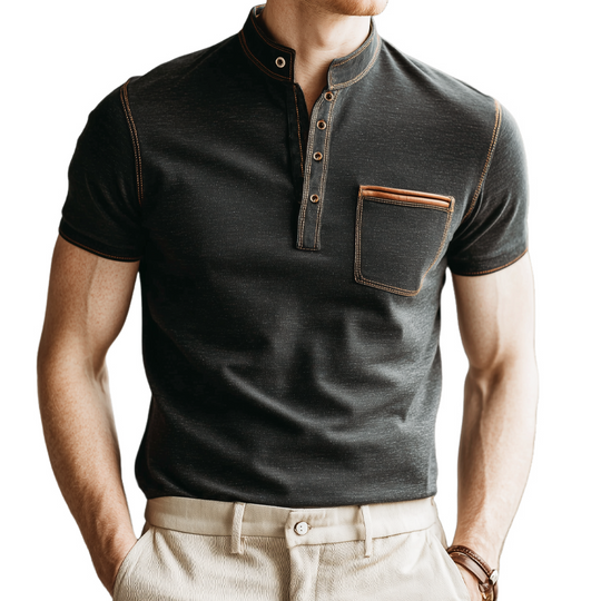 Men's Classic Business Cotton Stand Collar Short-sleeved T-shirt DTT25071601