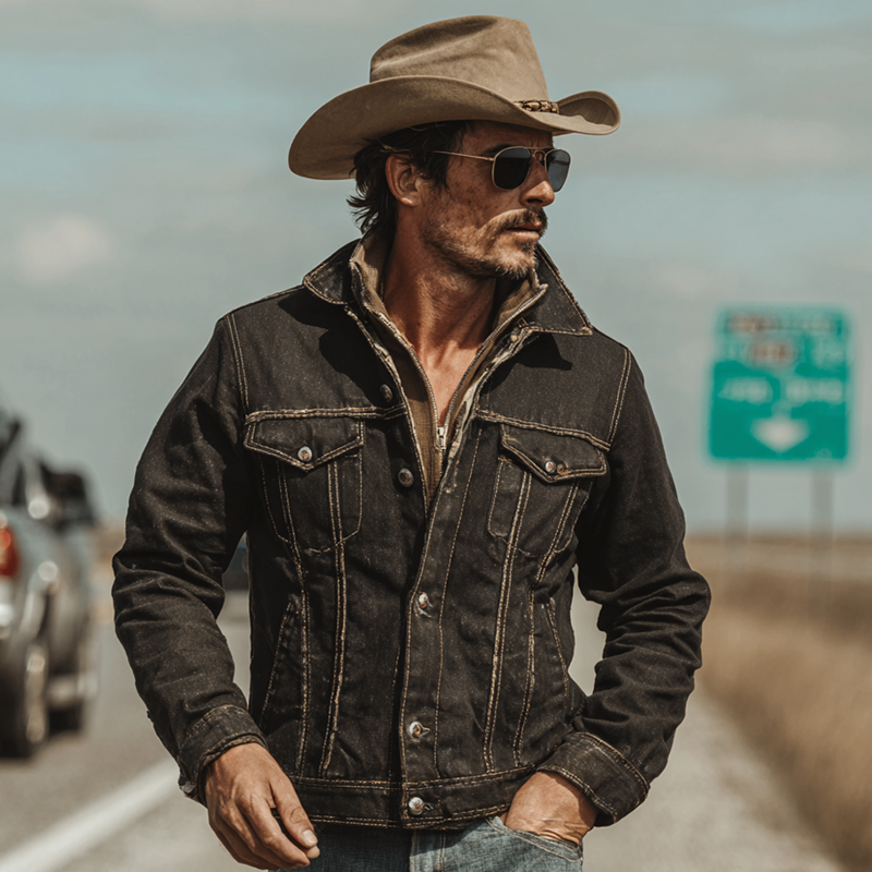 Men's Retro Western Style Lapel Denim Jacket DTT25081113