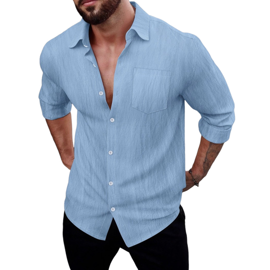 Men's Cotton Blended Solid Color Casual Long Sleeve Shirt DTT25072411