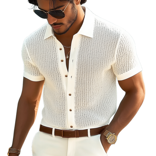 Men's Business Solid Color Knitted Short-sleeved Shirt DTT25072115