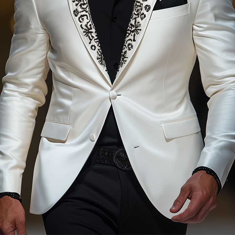 Men's Classic Retro Shawl Collar Embroidery Event Party Satin Slim Fit Single Breasted Blazer DTT25061020