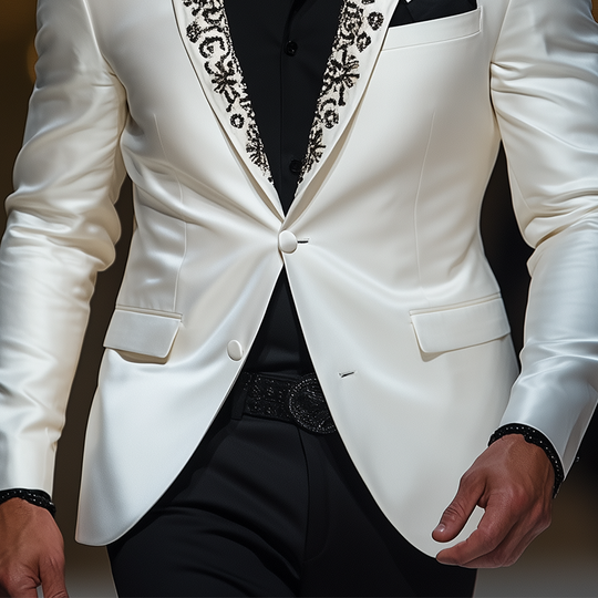 Men's Classic Retro Shawl Collar Embroidery Event Party Satin Slim Fit Single Breasted Blazer DTT25061020