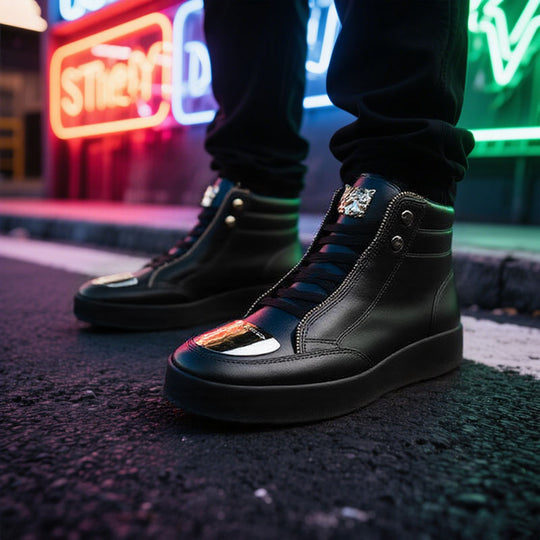 Men's Casual Solid Zipper Metal Decor Lace Up High Top PU Leather Martin Boots Dtt555008184