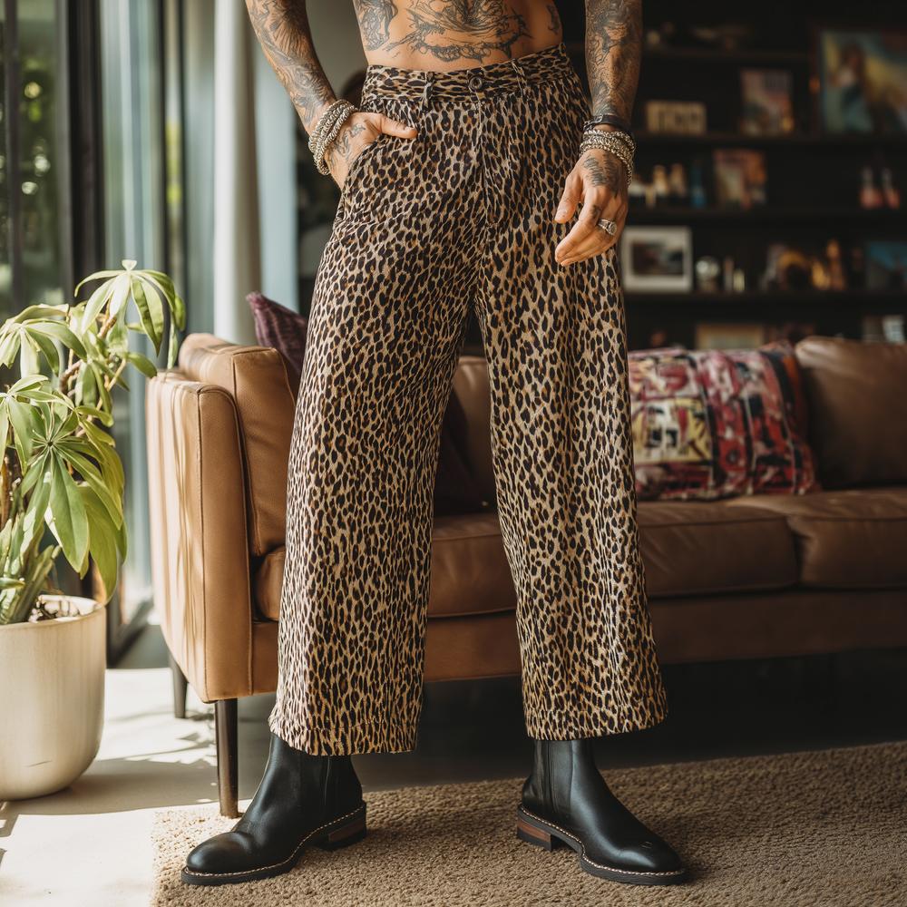Men's Vintage Leopard Print Cotton Blend Casual Trousers DTT25082022