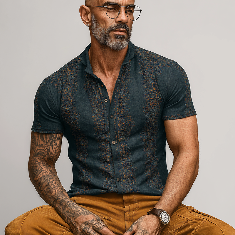 Men's Summer Fashion Elegant Printed Polyester Blended Short Sleeve Shirt DTT25062008