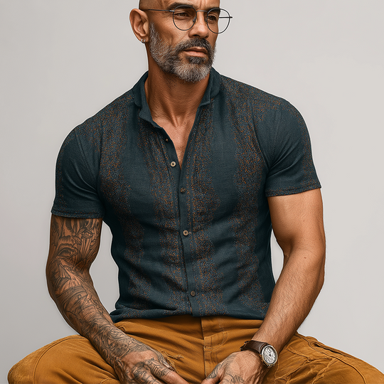 Men's Summer Fashion Elegant Printed Polyester Blended Short Sleeve Shirt DTT25062008