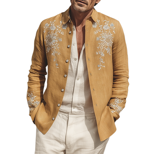 Men's Classic Vintage Exquisite Chest And Cuff Embroidery Cotton Linen Lapel Thin Jacket DTT25071808