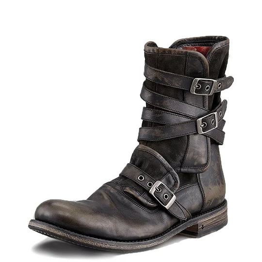 Men's Retro Belt Buckle Side Zipper Thick Heel Casual Short Boots 9891526082744
