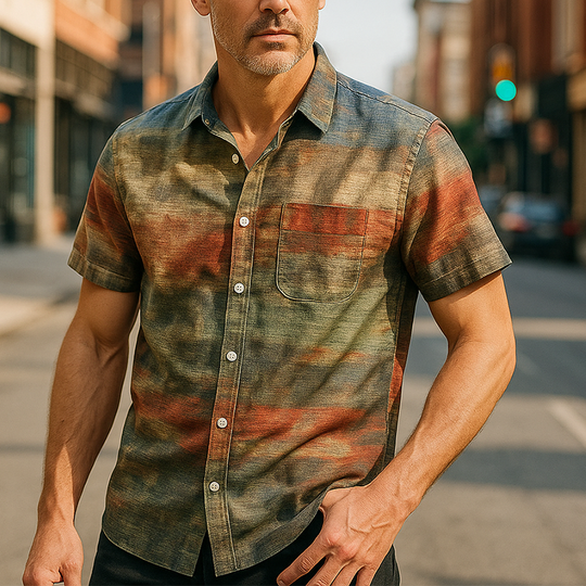 Men's Summer Fashion Printed Polyester Blended Short Sleeve Shirt DTT25061006