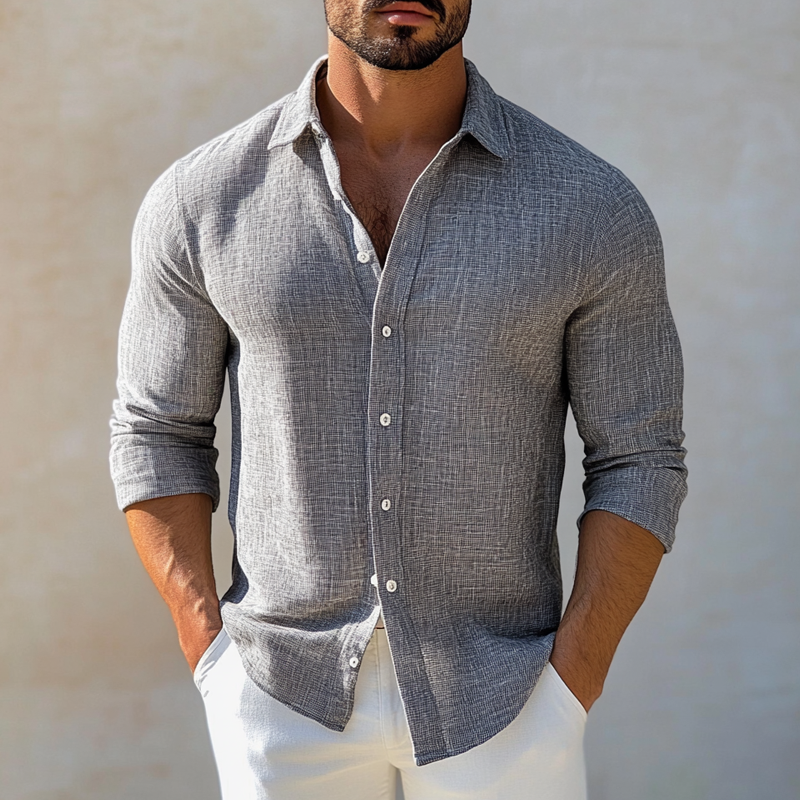 Men's Texture Print Casual Long Sleeve Shirt DTT25080411