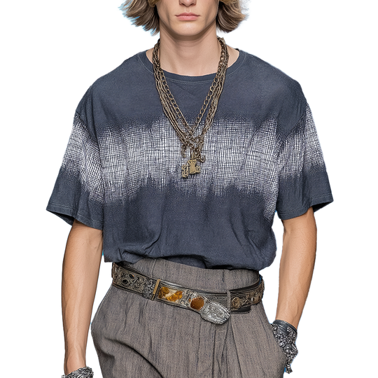 Men's Summer Personalized Gradient Printed Cotton Blended Short Sleeve T-Shirt DTT25071419