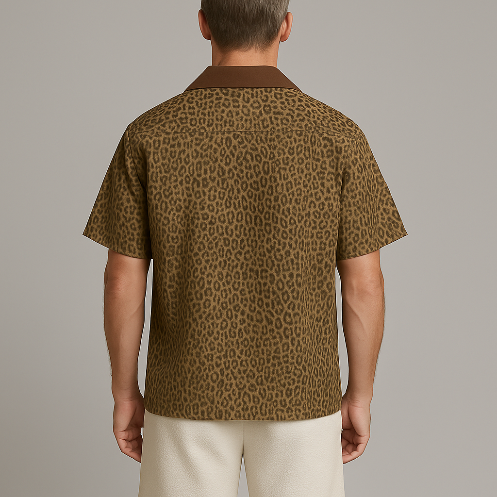 Men's Summer Fashion Leopard Print Cotton Blend Short Sleeve Shirt DTT25071018