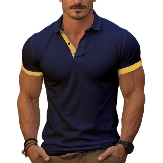 Men's Contrast Color Cotton Blend Short Sleeve Polo Shirt DTT25072409