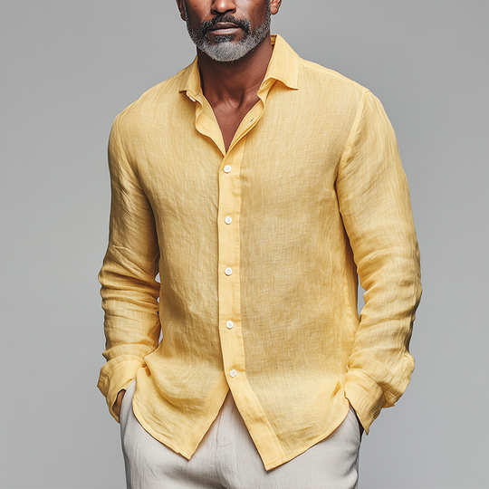 Men's Summer Fashion Slub Linen Long Sleeve Shirt DTT25082006