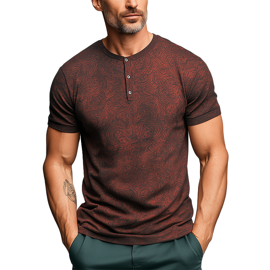 Men's Summer Fashion Personalized Printed Polyester Blended Short Sleeve Henley Shirt DTT25062006