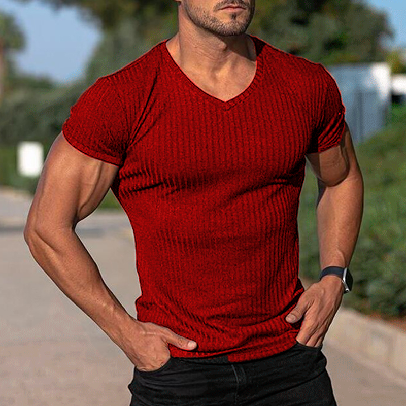 Men's V Neck Short Sleeve Striped T-shirt 9261119701176