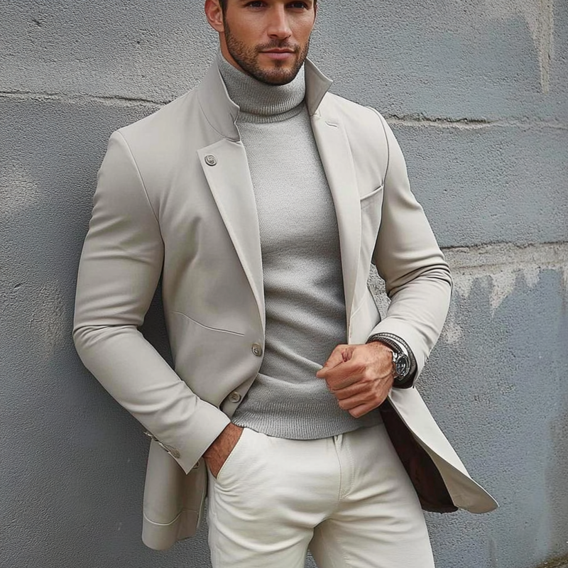 Men's Cotton Blend Lapel Mid-length Coat DTT25082515