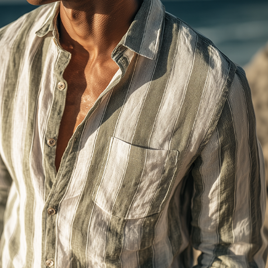 Men's Summer Classic Vertical Striped Casual Long-sleeved Shirt DTT25071014