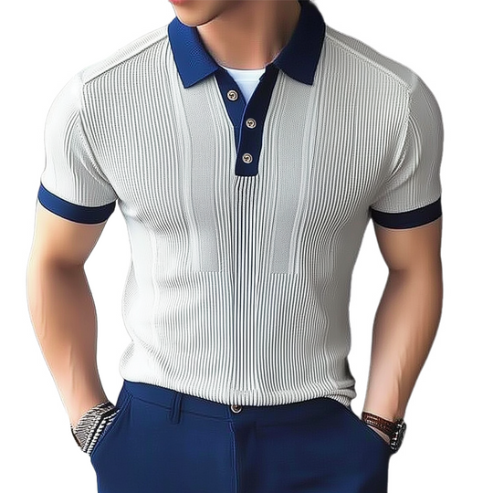 Men's Business Knitted Colorblock Polo Neck Short Sleeve T-Shirt DTT25072310