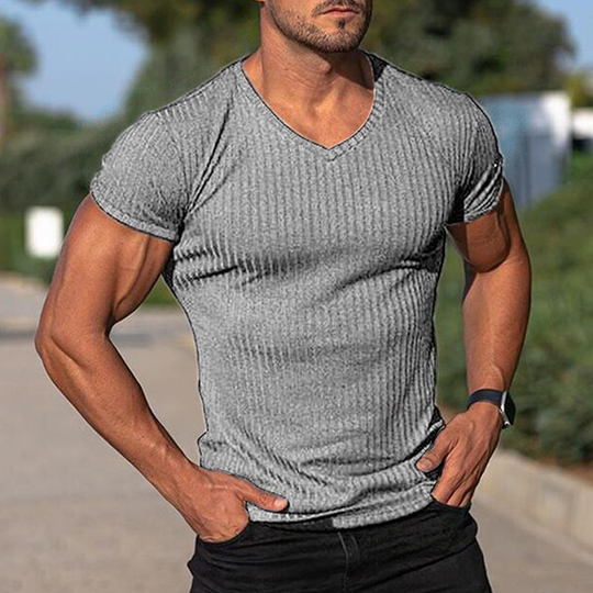 Men's V Neck Short Sleeve Striped T-shirt 9261119701176
