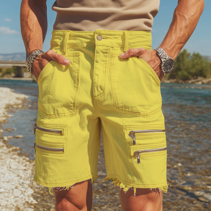 Men's Summer Comfortable Fashion Zipper Raw Edge Shorts DTT25062306